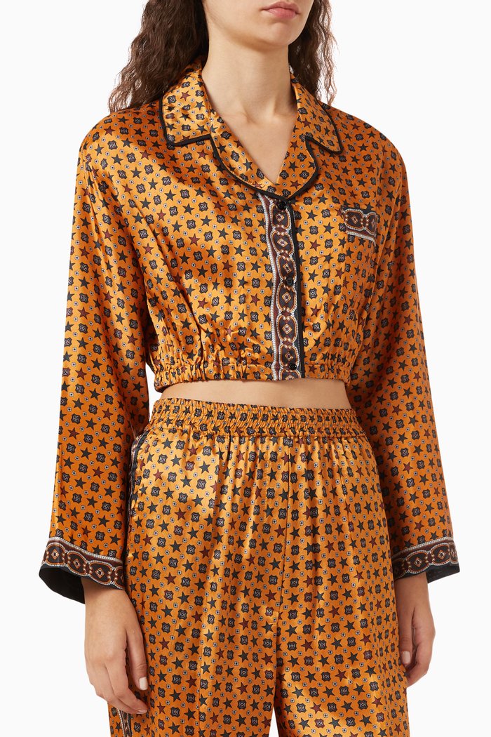 

Printed Crop Shirt in Satin, Red