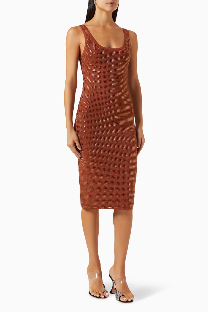 

Rhinestone-embellished Dress, Brown