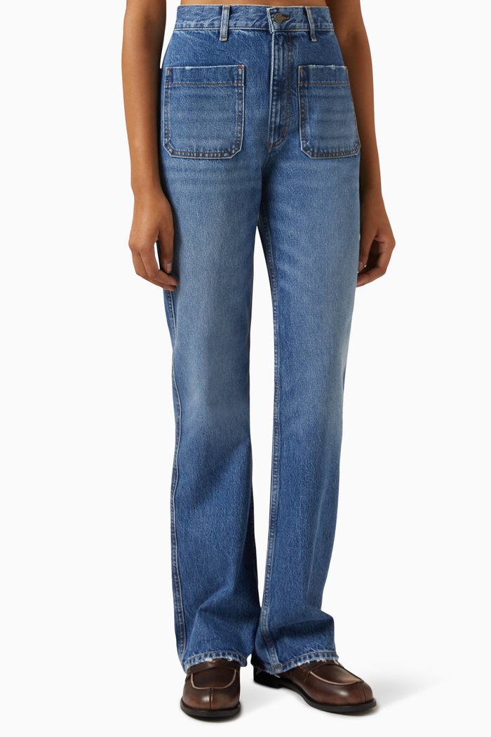 

Flared Faded Jeans in Denim, Blue