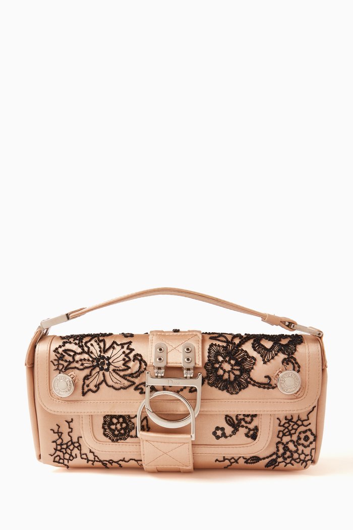 

Beaded Clutch Bag in Satin, Neutral