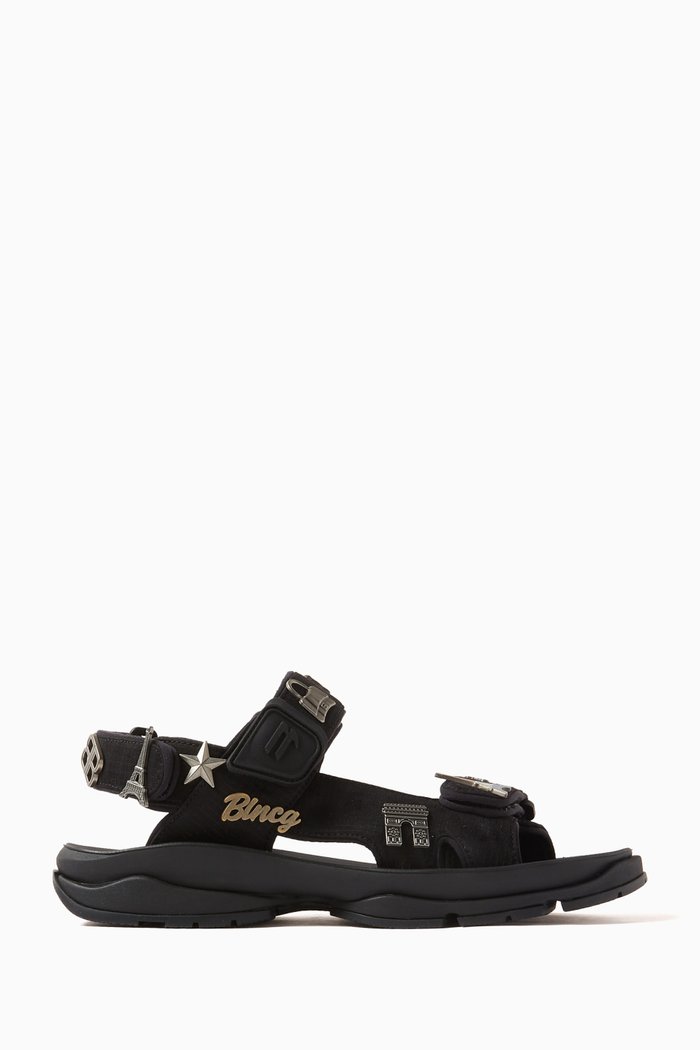 

Embellished Tourist Sandals in Technical Fabric, Black