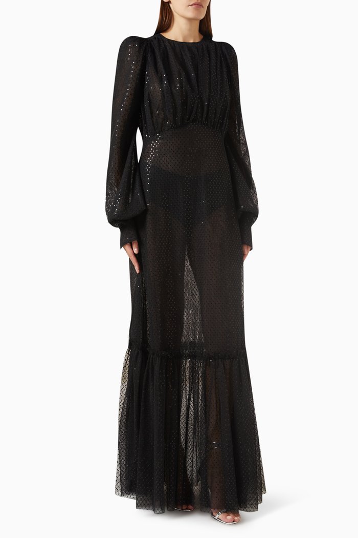 

Royal Sorceress Maxi Dress in Sheer Tulle, Black