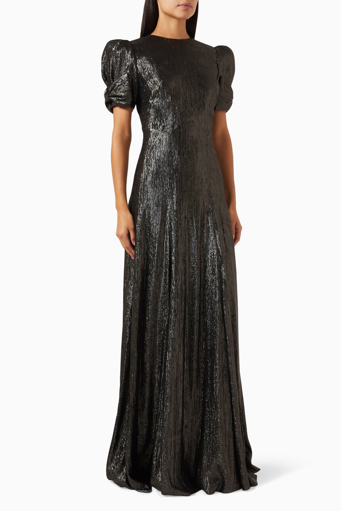 

Poison Flower Maxi Dress in Lamé, Black