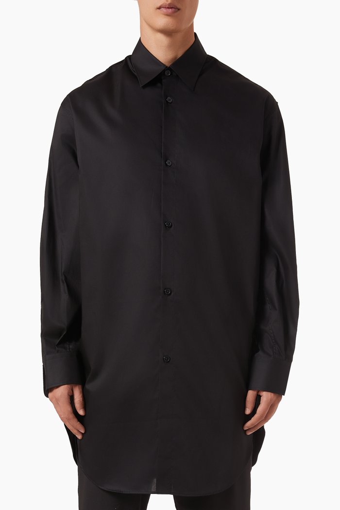 Otis Longline Shirt in Cotton, Black