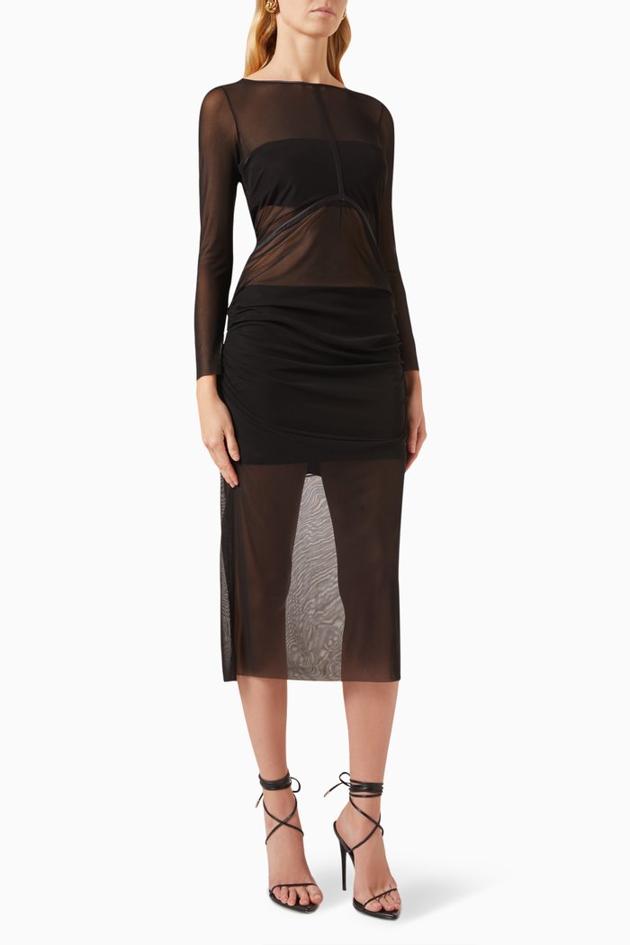 Lauren Midi Dress in Mesh, Black