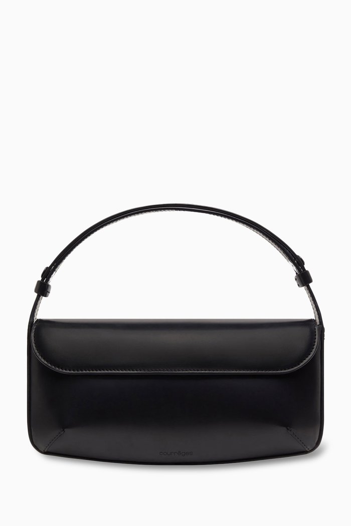 

Foldover Top Shoulder Bag in Leather, Black