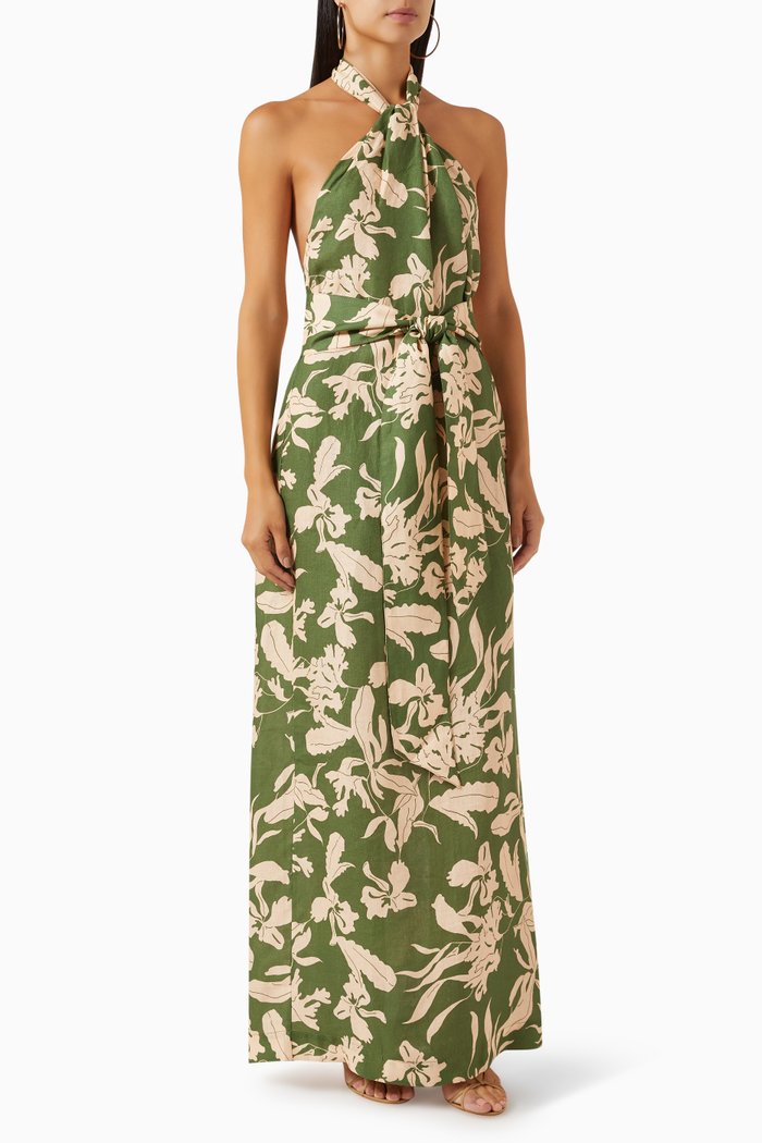 

Venus Maxi Dress in Linen, Green