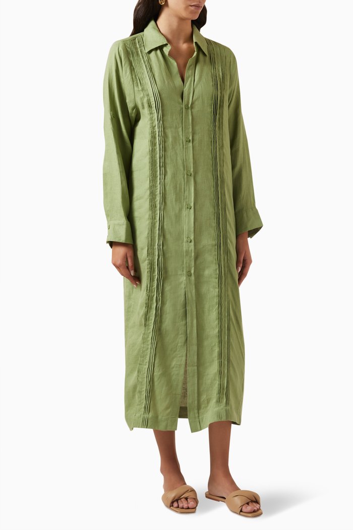 

Aura Shirt Dress in Linen, Green