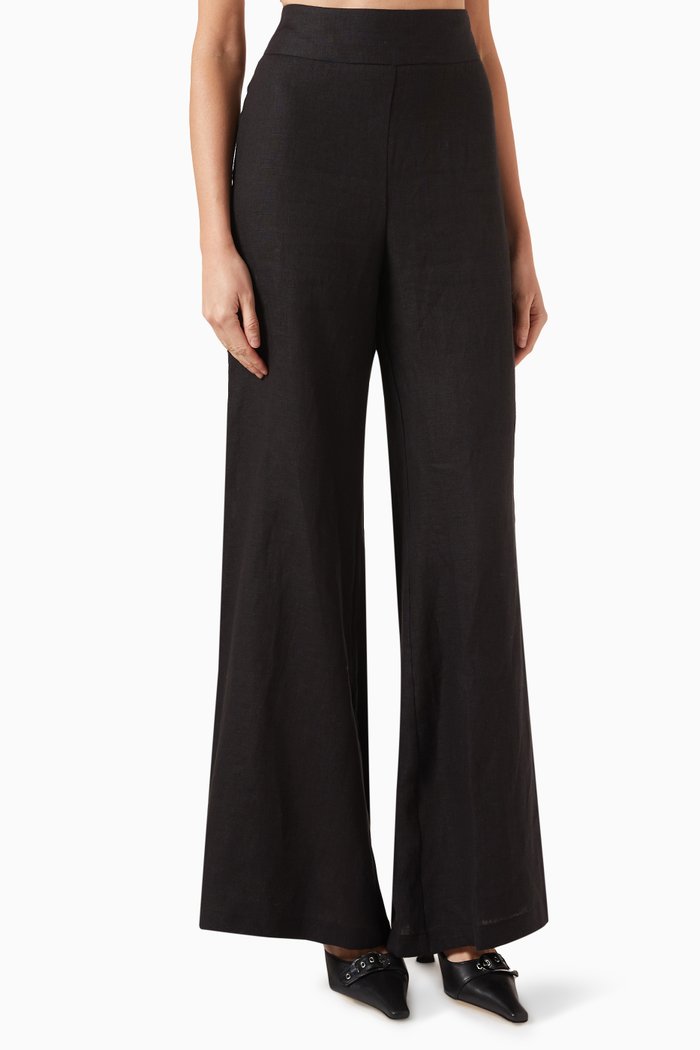 

Andrea Wide-leg Pants in Linen, Black