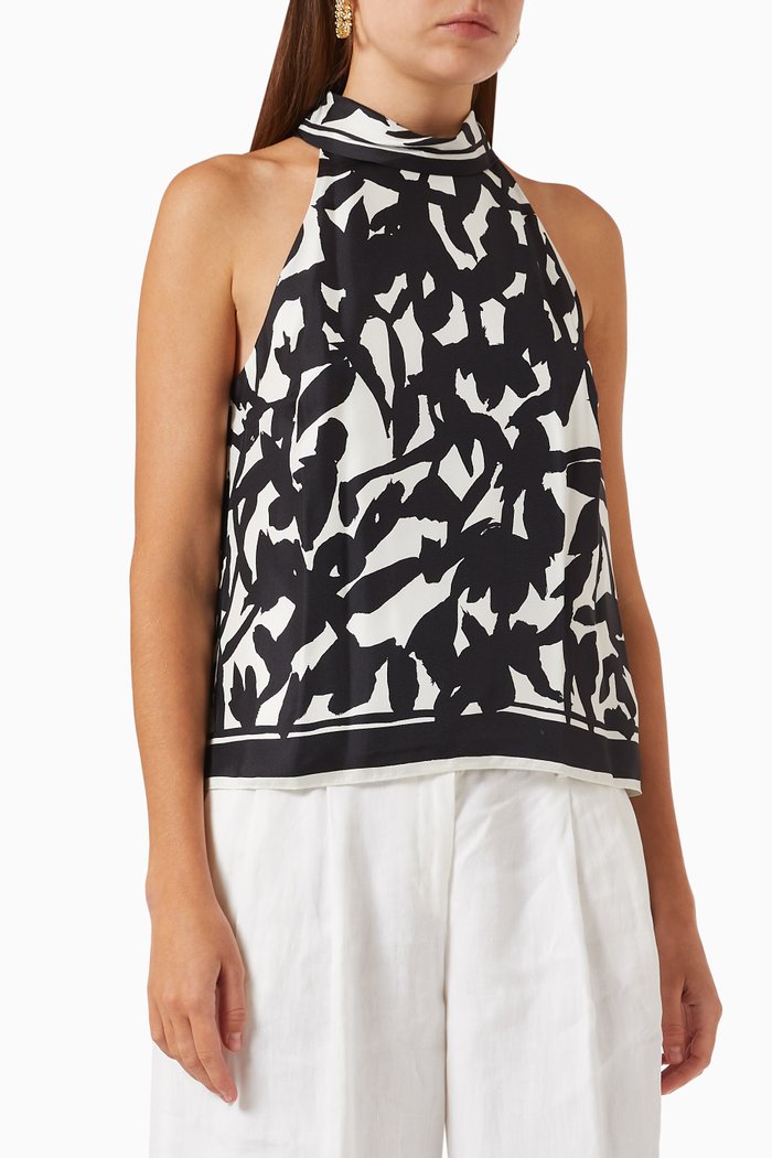 

Printed Halter Top in Recycled Georgette, Black