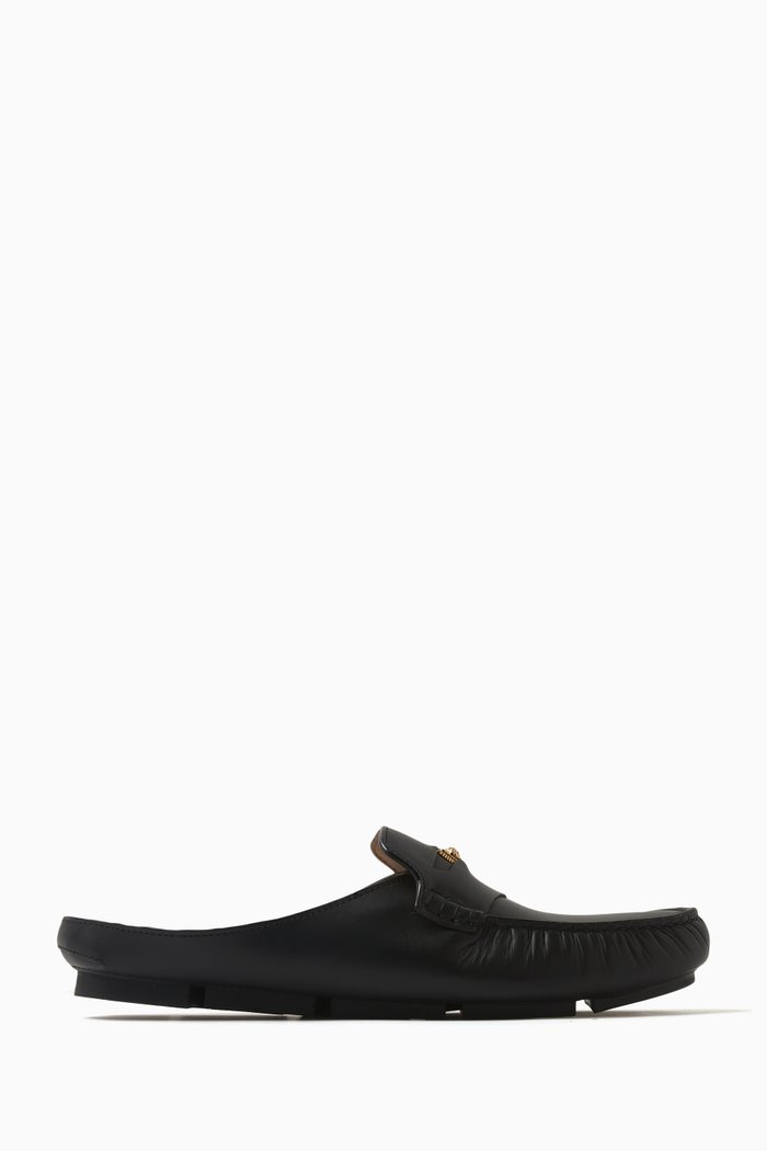 

Medusa Biggie Driver Mules in Calf Leather, Black