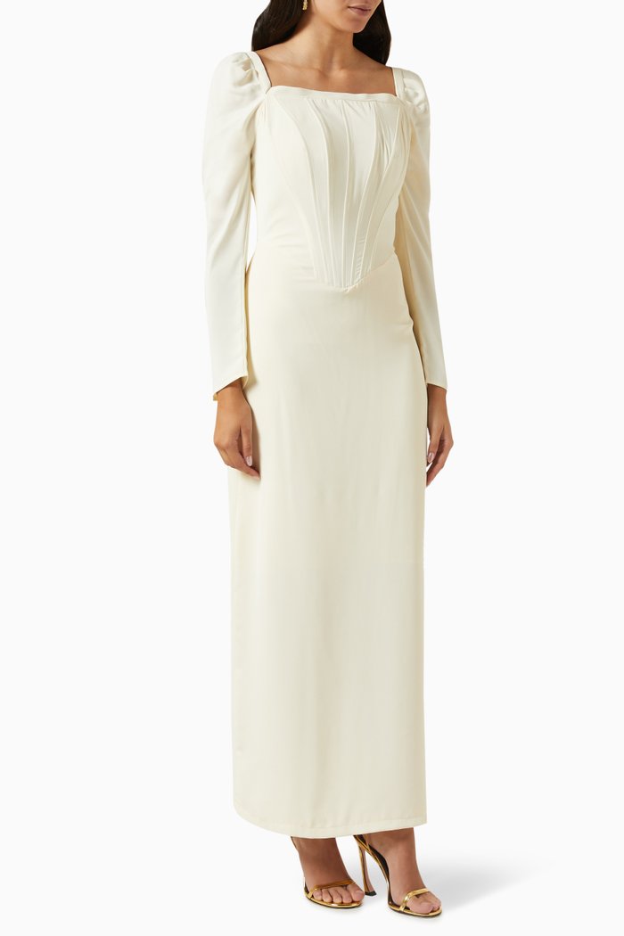 

Pleated Midi Dress in Crepe, Neutral