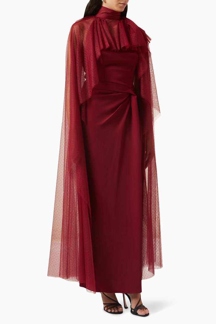 

Detachable Tulle Cape Maxi Dress, Red