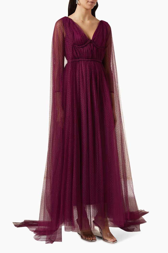 

Cape Maxi Dress in Tulle, Red