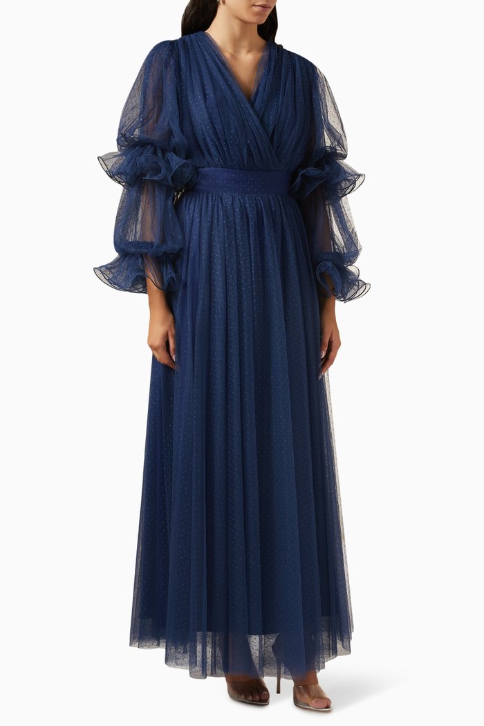 

Ruffled Maxi Dress in Tulle, Blue