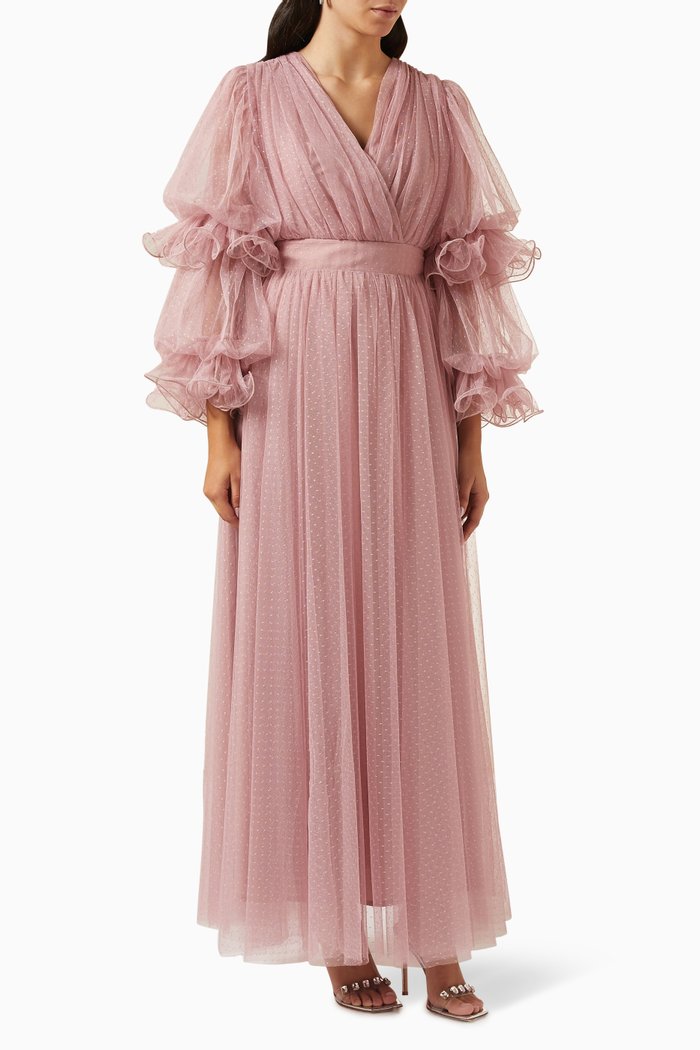 

Ruffled Maxi Dress in Tulle, Pink