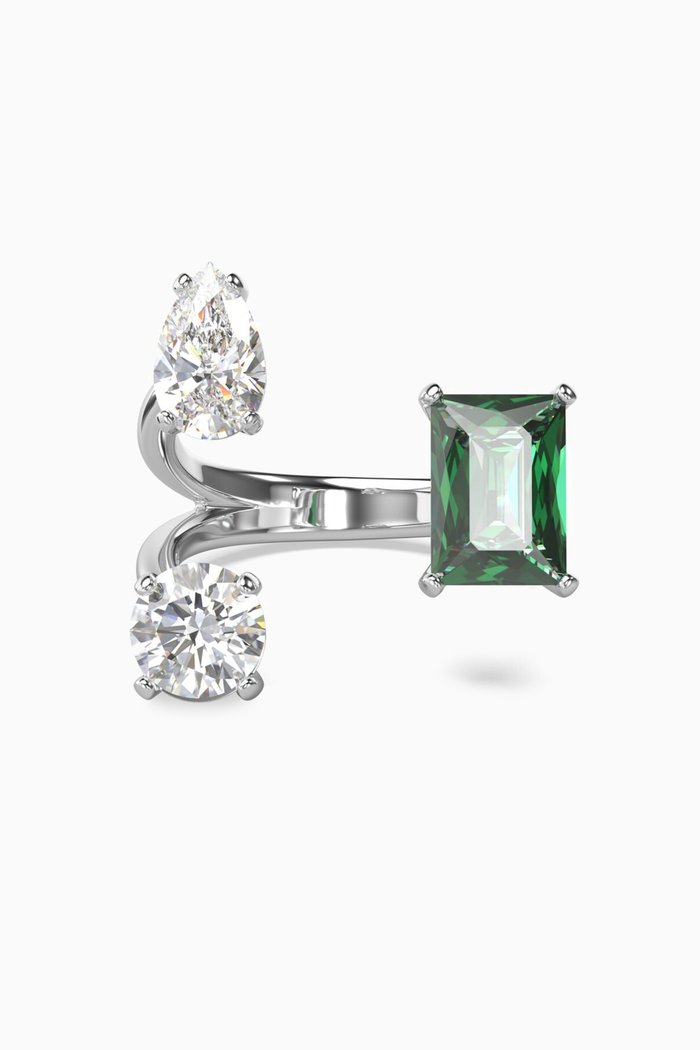 

Mesmera Crystal Open Ring in Rhodium-plated Metal, Green