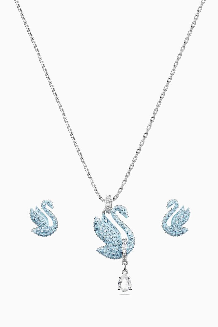

Iconic Swan Necklace & Earrings Set in Rhodium-plated Metal, Blue