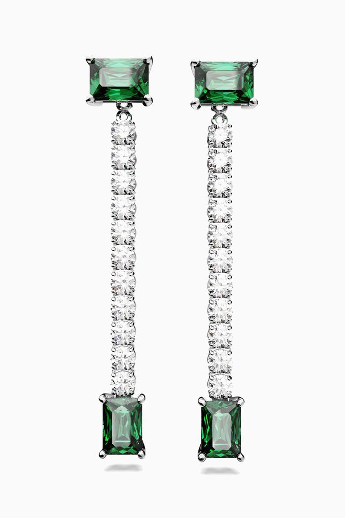 

Matrix Drop Earrings in Rhodium-plated Metal, Green