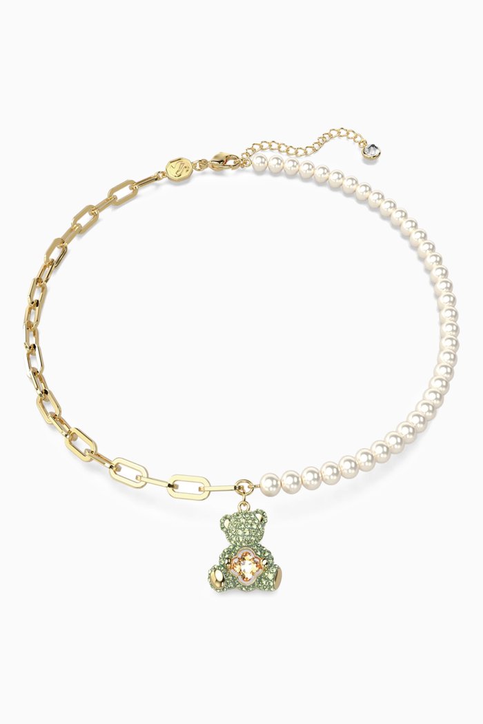 

Teddy Pendant Necklace in Gold-plated Metal, Green
