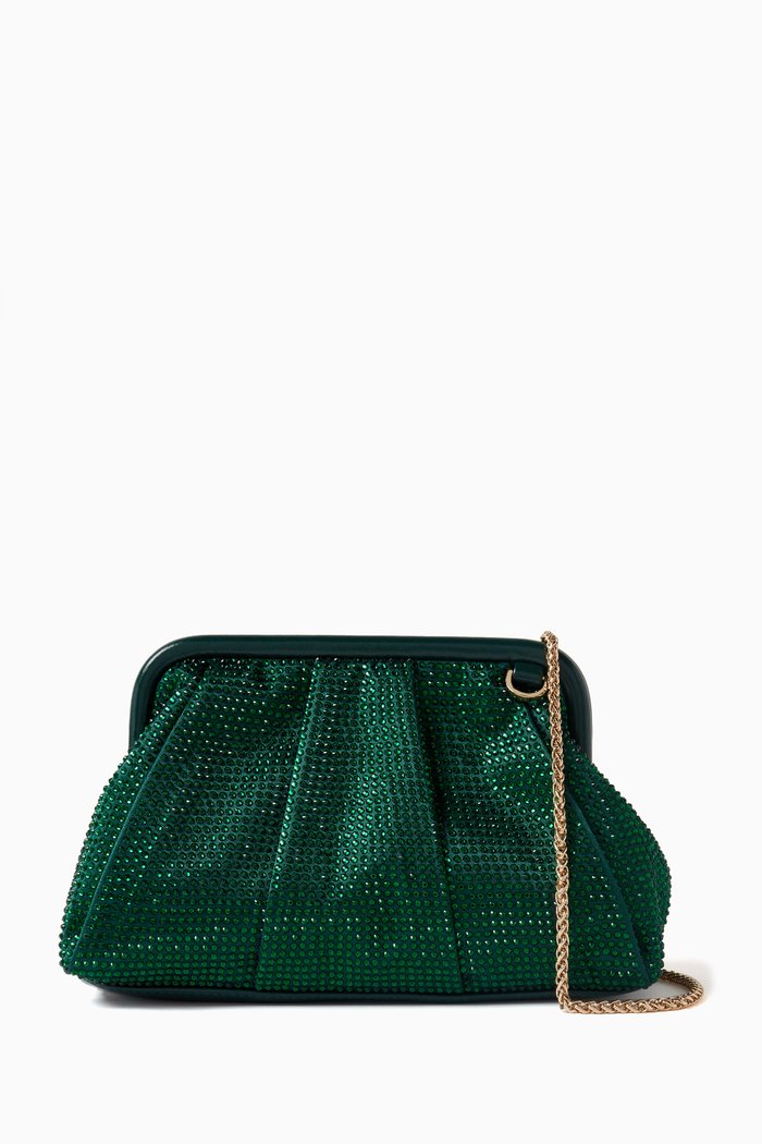 

Genere Embellished Clutch Bag in Satin, Green