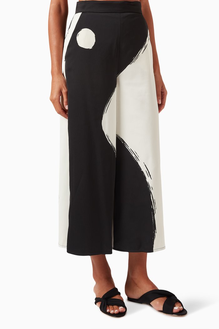 

Frutta Patterned Wide-leg Pants in Satin, Black