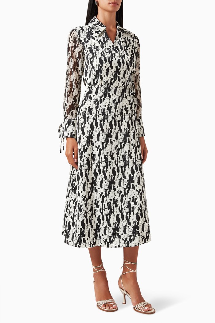 

Brocca Printed Wrap-front Midi Dress, Multicolour