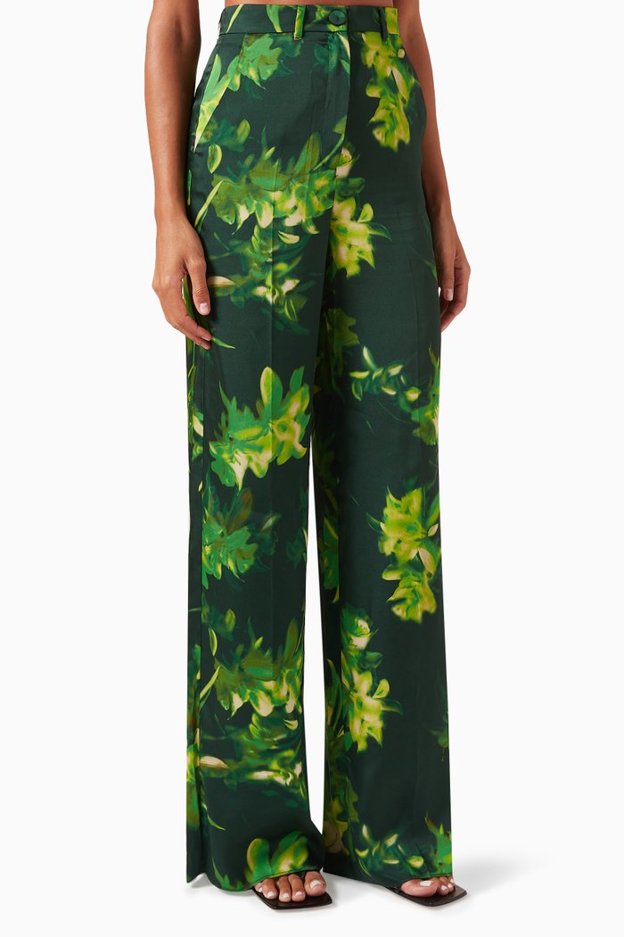 

Eolo Printed Wide-leg Pants in Twill, Green