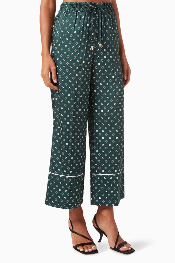 

Ken Printed Wide-leg Pants in Twill, Green
