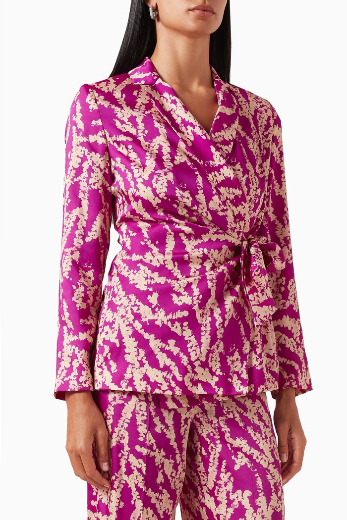 

Evento Printed Wrap-front Blazer in Twill, Purple