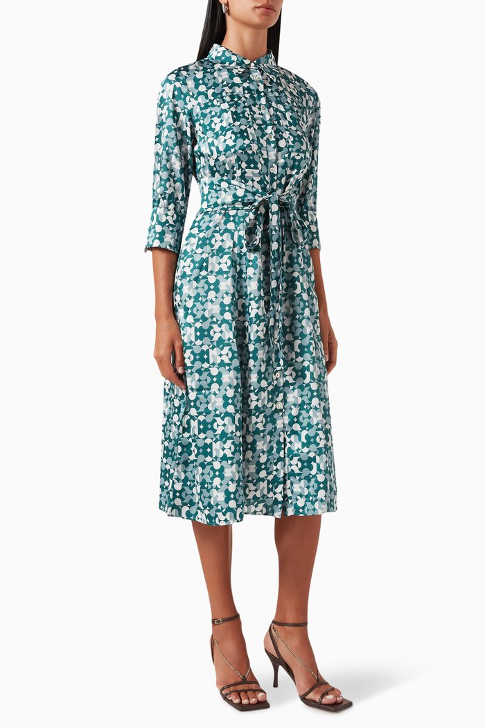 

Diana Midi Shirt Dress in Satin, Green
