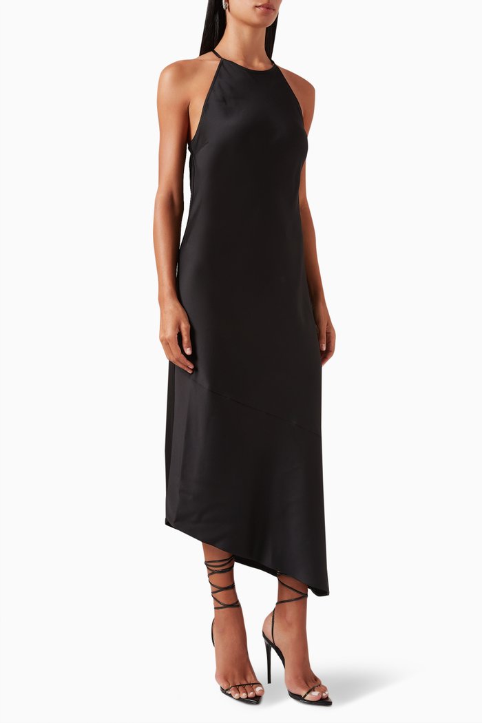 

Caprera Asymmetric Midi Dress in Recycled Satin, Black