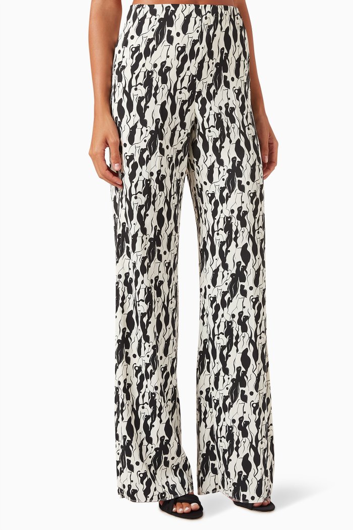 

Unione Printed Wide-leg Pants in Satin, Black