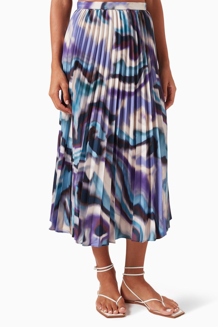 

Tolone Pleated Midi Skirt in Twill, Blue