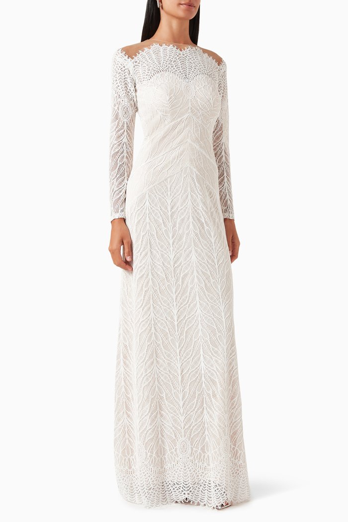 

Off-shoulder Gown in Lace, Neutral