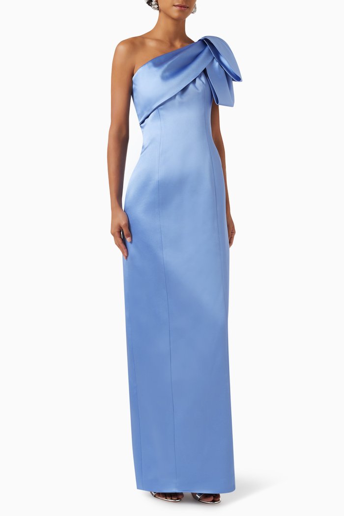 

Ophelia One-shoulder Maxi Dress in Satin, Blue