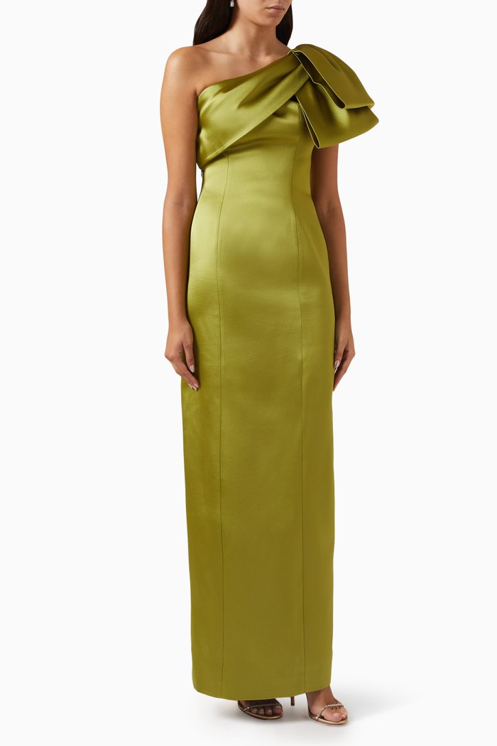 

Ophelia One-shoulder Maxi Dress in Satin, Green