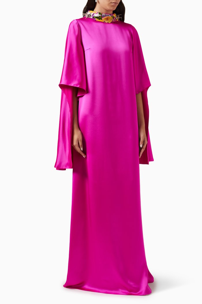 

Hera Embellished-collar Maxi Dress in Satin, Pink