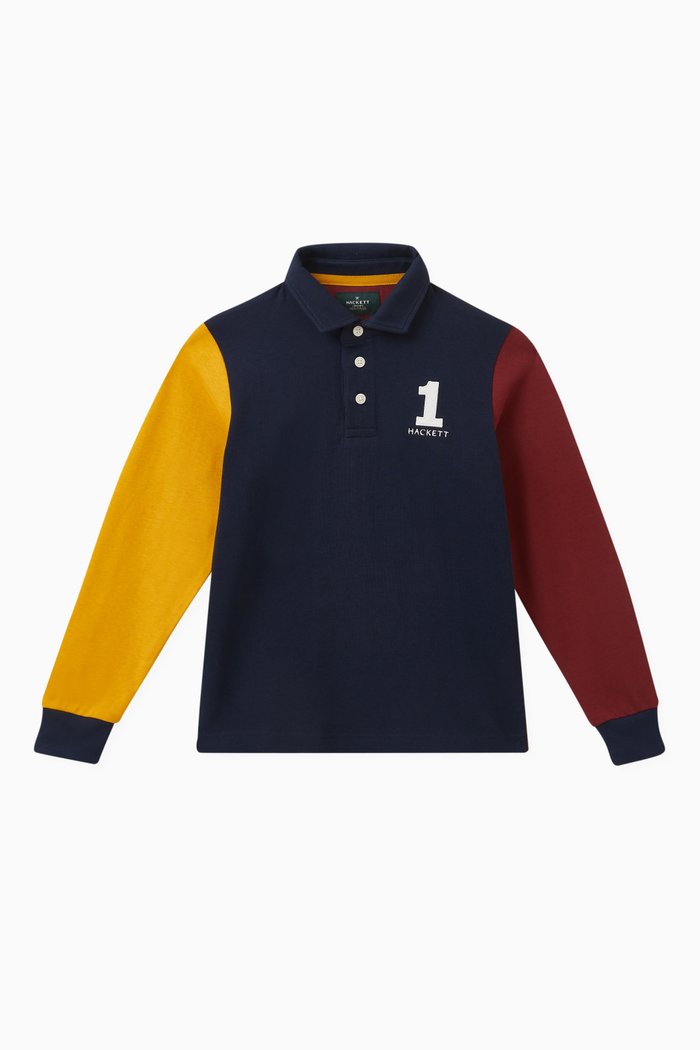 

Heritage Colour-block Rugby Polo Shirt in Cotton, Multicolour