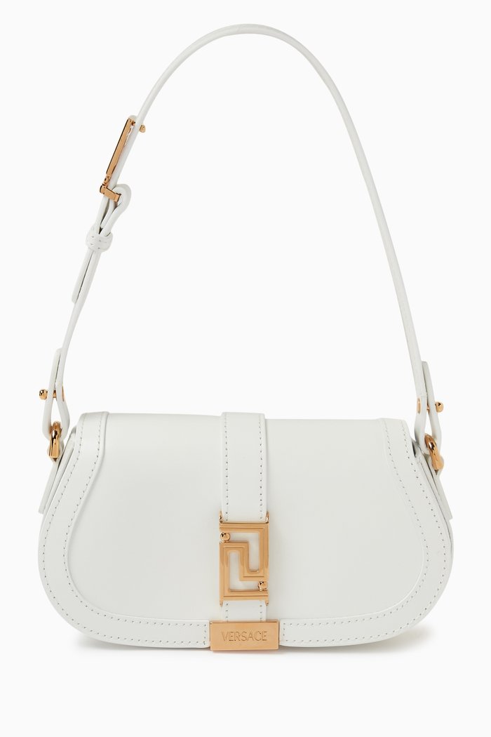 

Mini Greca Goddess Shoulder Bag in Calfskin Leather, White