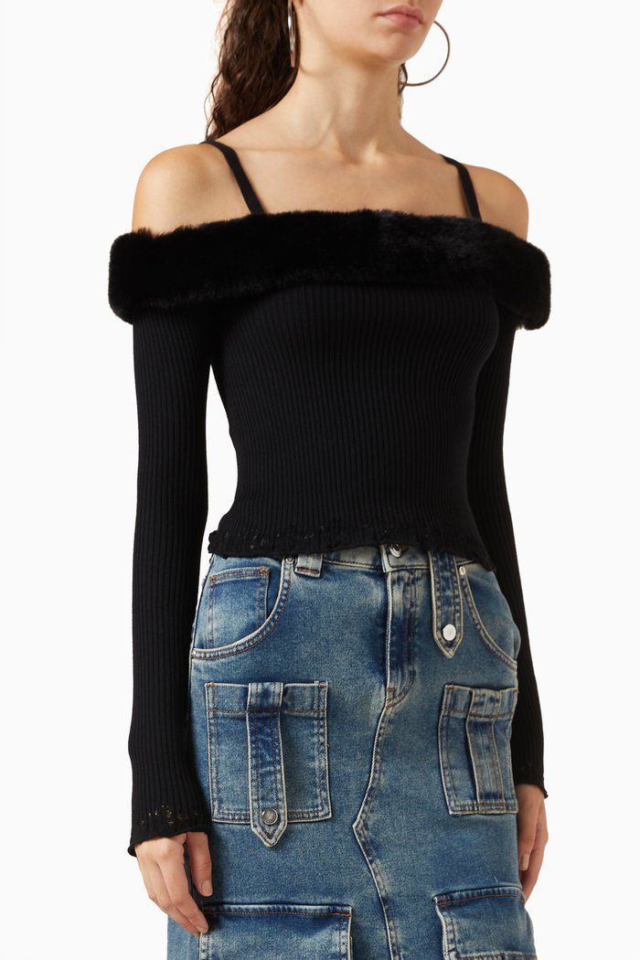 

Off-shoulder Top in Faux-fur, Black