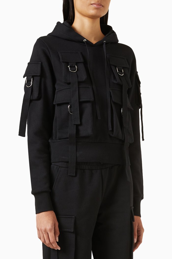

Multi-pocket Hoodie in Cotton, Black