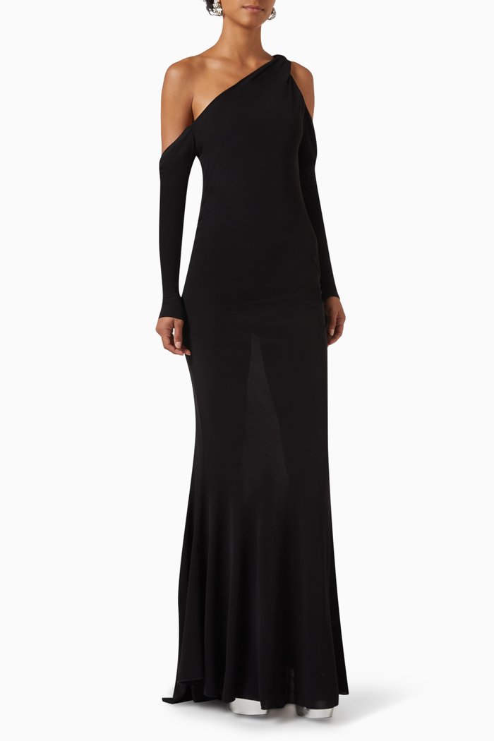 

One-shoulder Maxi Dress in Jersey, Black