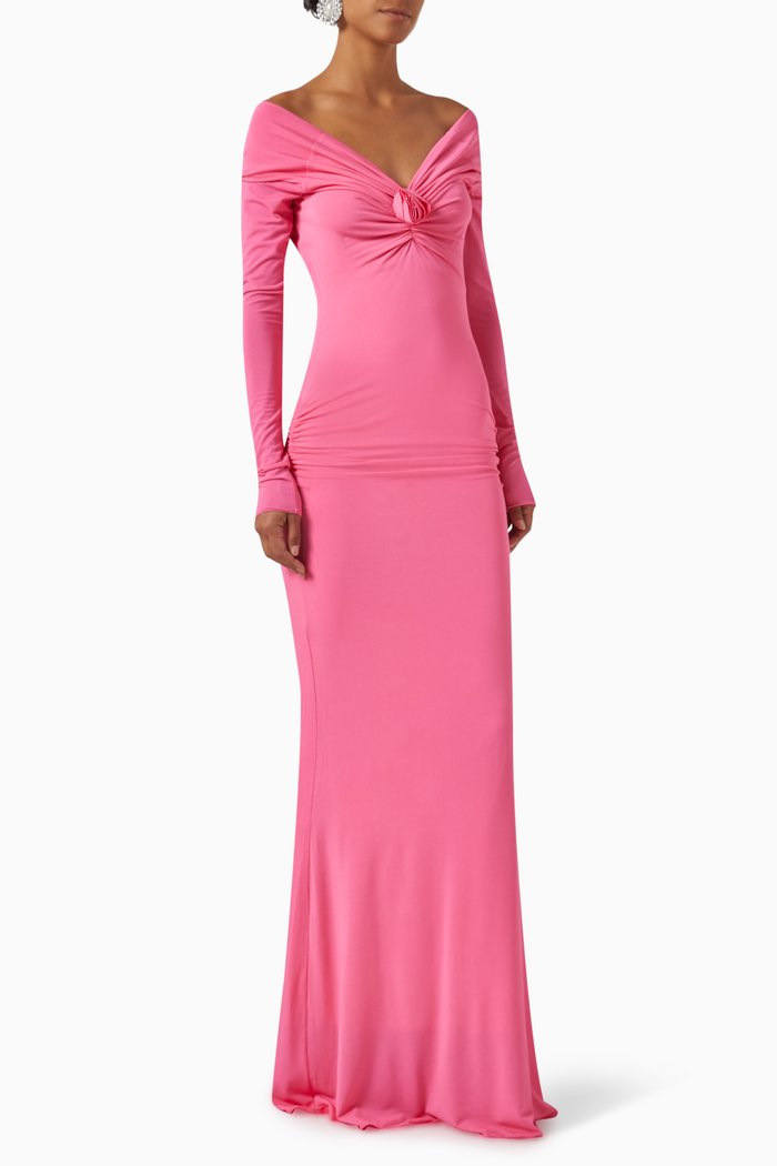 

Rose Draped Maxi Dress in Stretch-viscose, Pink