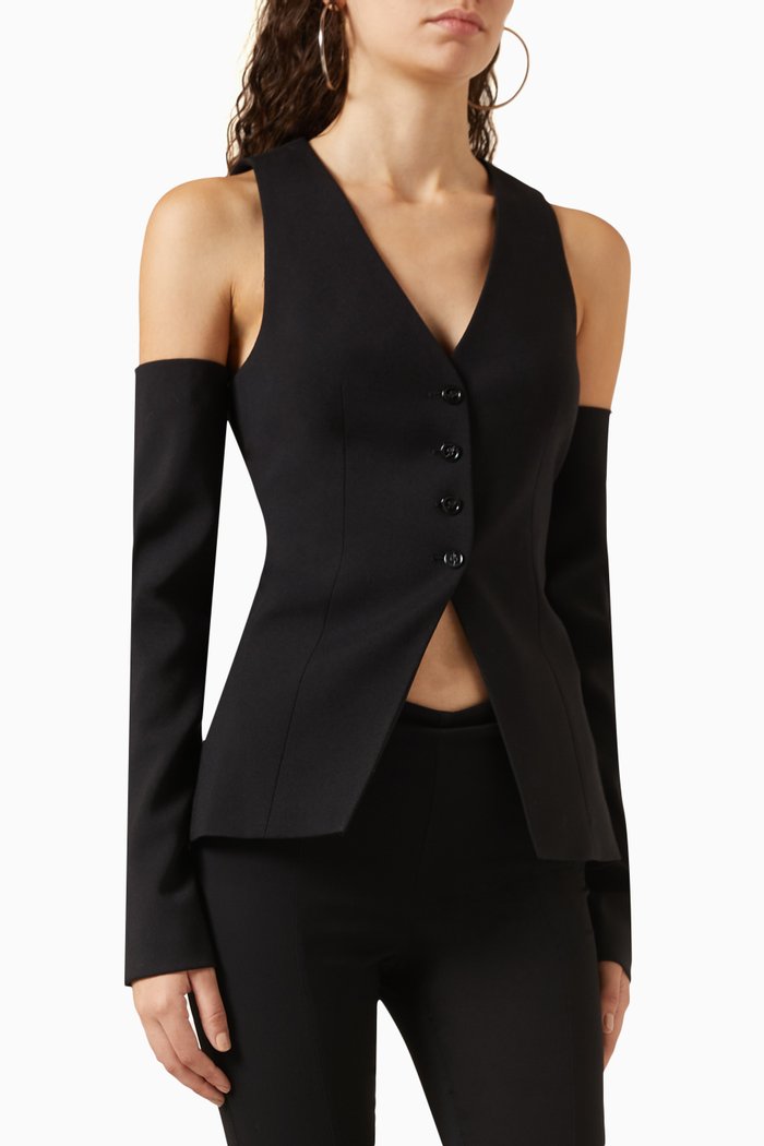 

Button-down Vest in Virgin-wool, Black