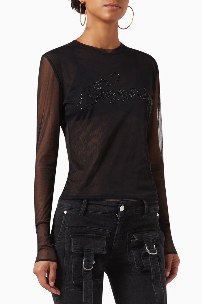 

Logo-embroidered T-shirt in Stretch-tulle, Black