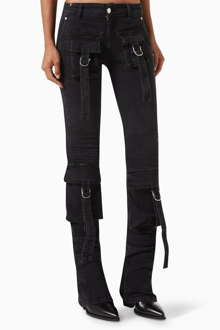 

Low-rise Slim-fit Cargo Jeans, Black