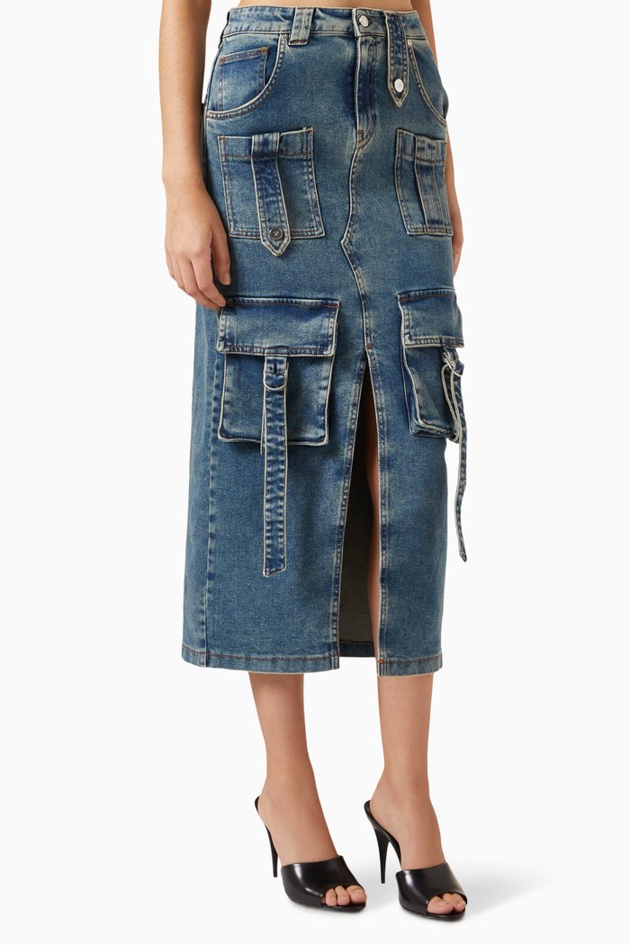 

Cargo Midi Skirt in Denim, Blue