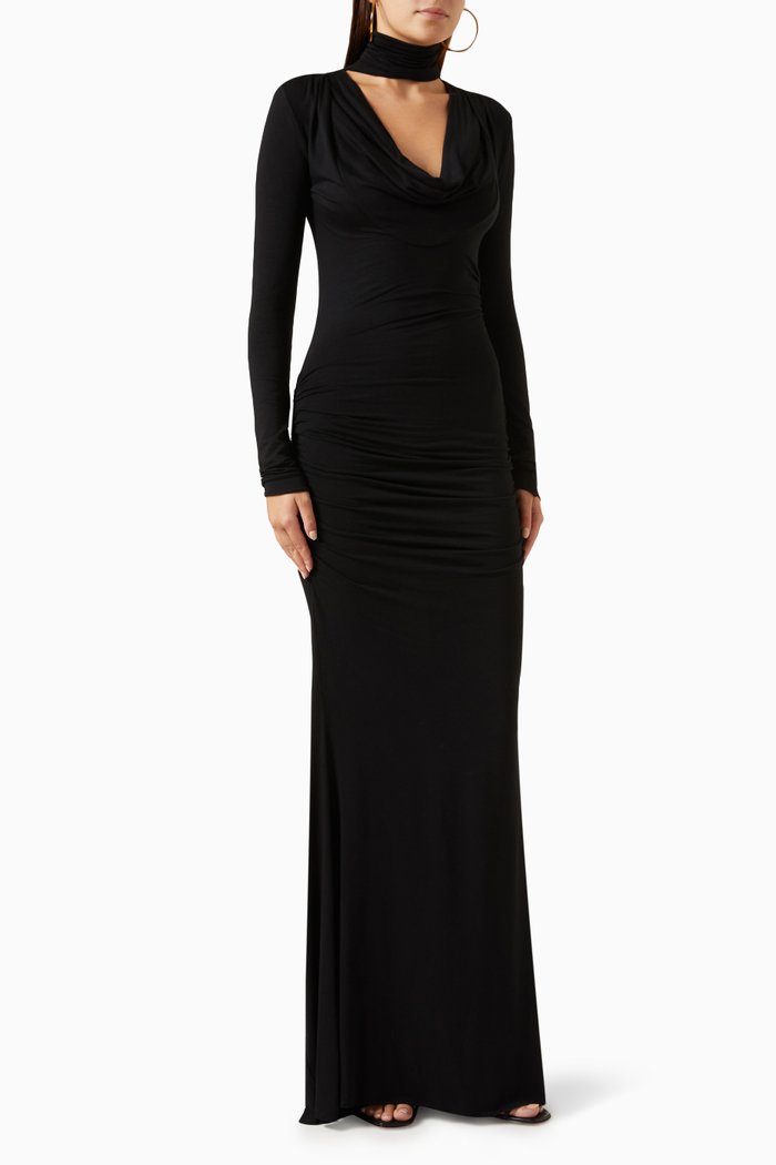 

Choker Maxi Dress in Jersey, Black