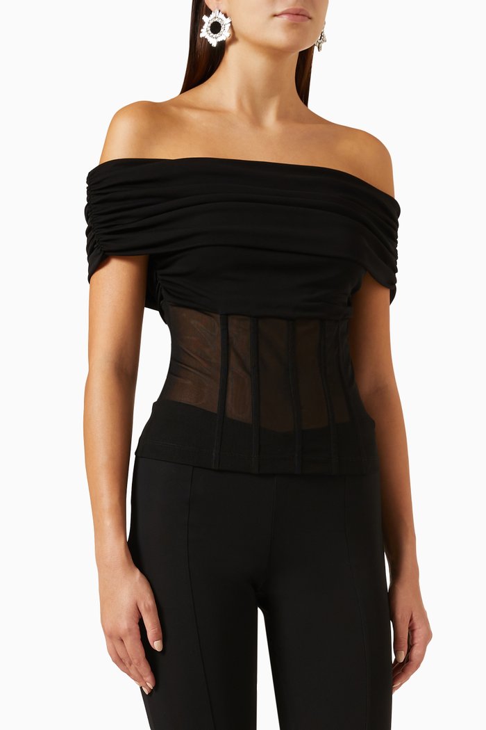 

Off-shoulder Ruched Bustier Corset Top, Black